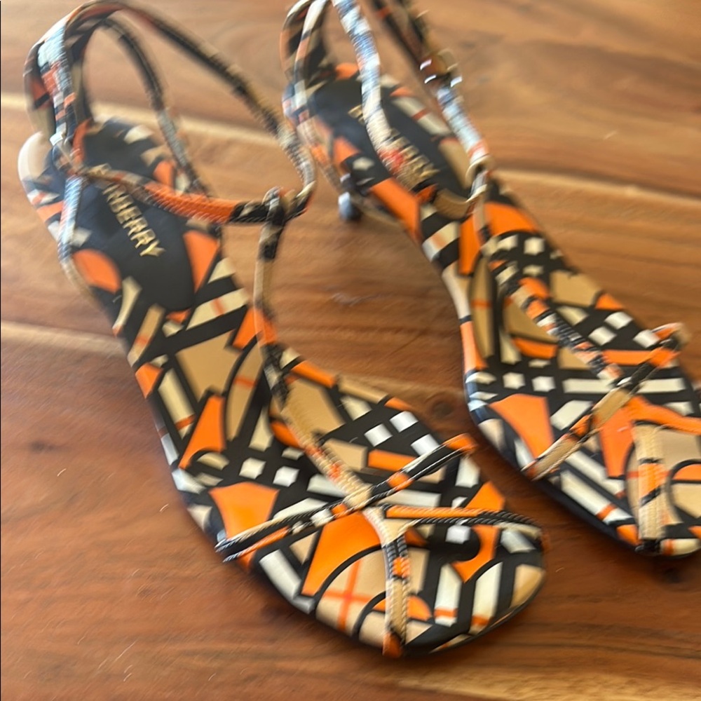 Burberry Orange and Black Strappy Sandals